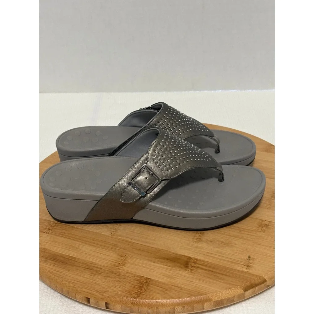 Vionic Capitola Womens 9 Metallic Pewter Studded Orthotic  Sandals TVW4896-2